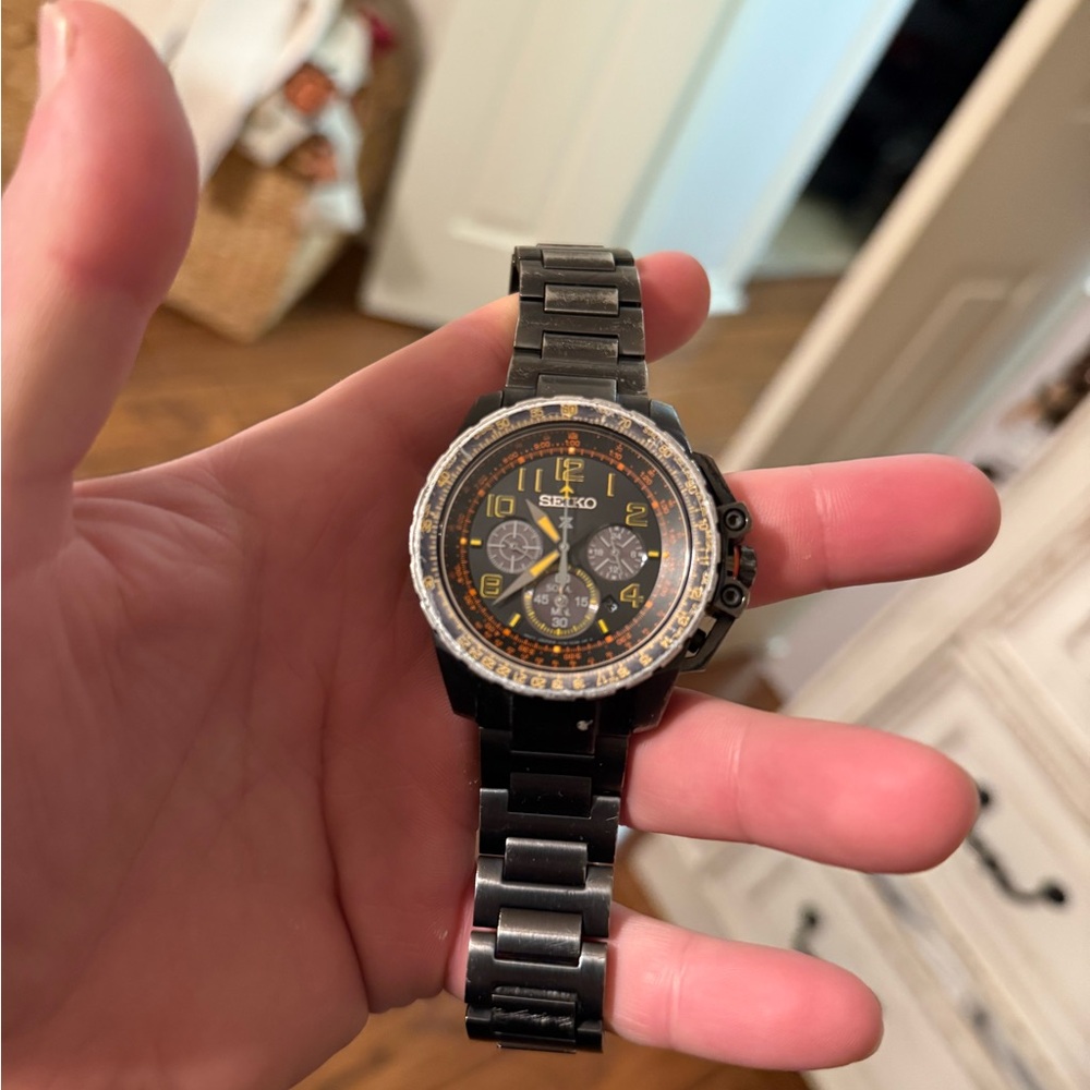 Seiko Black and Orange Chronograph Watch